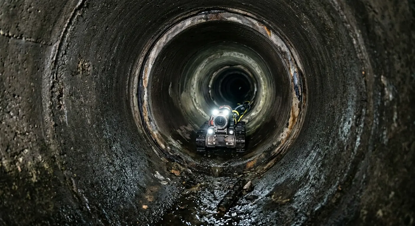 Robotic sewer camera inspecting pipe interior for Sewer Line Cleaning in Farmington